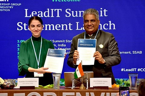 कॉप 27 में भारत का घोषणा पत्र जारी करते हुए पर्यावरण मंत्री भूपेंद्र यादव