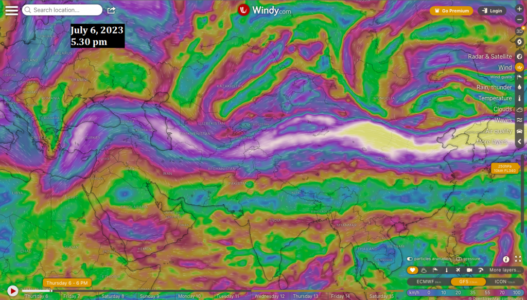 The western disturbance over Afghanistan and Pakistan. Screengrab: Windy.com 