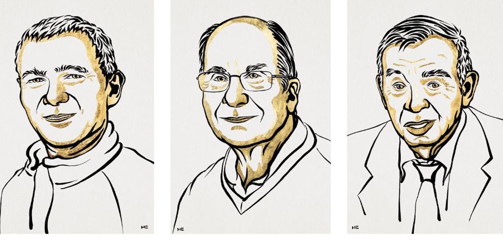 2023 में केमिस्ट्री के नोबेल पुरस्कार विजेता मौंगी जी बावेंडी, लुईस ई ब्रूस और एलेक्सी आई एकिमोव/ फोटो: निकलास एल्मेहेड