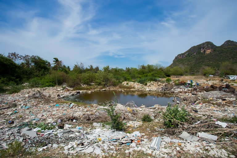 अचन-सैदापोरा के निवासी इस अवैज्ञानिक लैंडफिल साइट को हटाने की मांग कर रहे हैं, जिसे 35 साल से भी ज़्यादा समय पहले वेटलैंड इलाके में बनाया गया था। फोटो: iStock