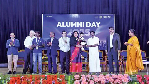 Alumnus being honoured by TR Paarivendhar, founder and chancellor of SRMIST, at the event held on December 20