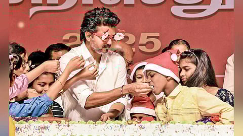 TVK president Vijay celebrating Christmas with kids at an event in Mahabalipuram on Monday