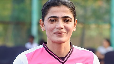 Savita Punia at the JSW Soorma hockey clinic for children in Chennai on Wednesday