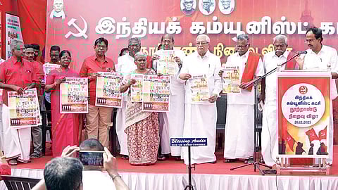 CPI leaders at the party’s centenary celebrations at T Nagar on Friday