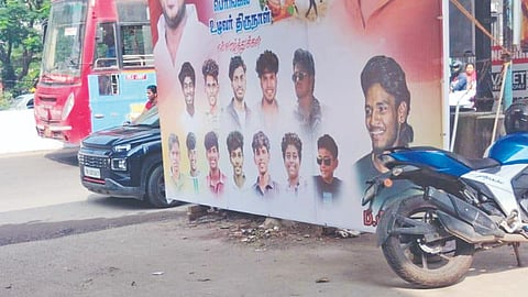 A large banner extending New Year wishes placed by
locals near an intersection in Iyyappanthangal