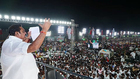 AIADMK general secretary Edappadi Palaniswami addressing a rally at Tiruttani on Monday