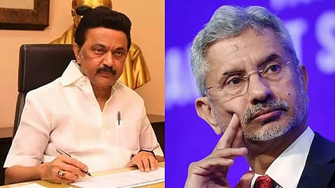 (L-R) Chief Minister MK Stalin, External Affairs Minister S Jaishankar