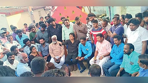 Villagers holding a meeting where it was decided to hold a protest from Monday till senior officials gave them assurances