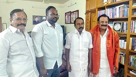 AIADMK ex-MLA Palpakki C Krishnan joining TVK in the presence of KA Sengottaiyan on Sunday