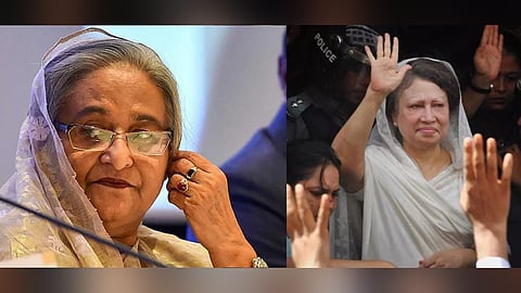 (L-R) Sheikh Hasina, Khaleda Zia