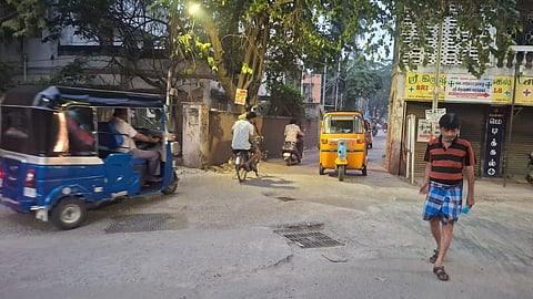 The manhole cover placed below the road level on Ellaiamman Kovil Street has raised concern among many