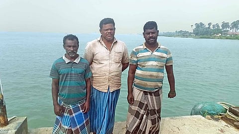 The three fishermen arrested by the Sri Lankan Navy