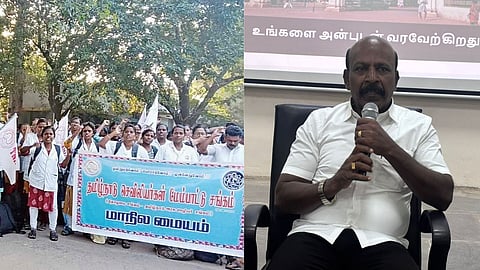 Visual from the Nurse protest and Health Minister Ma Subramanian.