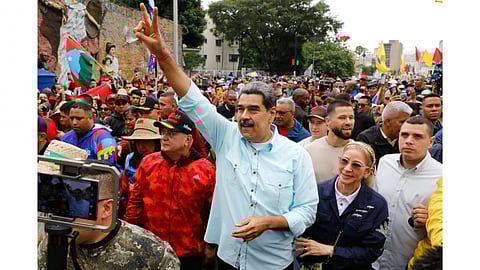 President Nicolas Maduro joins a rally marking the anniversary of the Battle of Santa Ines, which took place during Venezuela’s 19th-century Federal War, in Caracas, Venezuela.