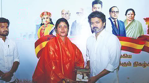 Former CM Kamaraj’s granddaughter joining the TVK in the presence of party chief Vijay in Chennai on Monday