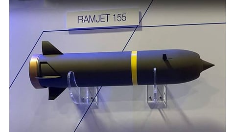 Ramjet powered 155-mm artillery shell.