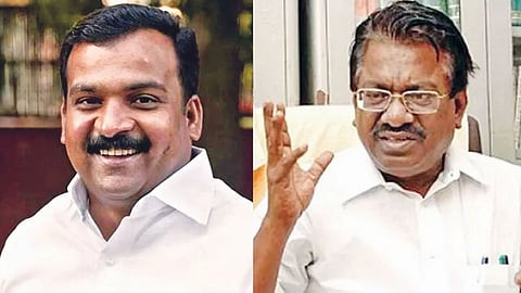 Manickam Tagore, MP and Congress Whip in LS, (R) TKS Elangovan, senior DMK leader and official spokesperson