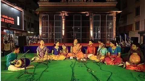 Musician Subasri with budding talent captivating the audience in front of Kapaleeswarar Temple