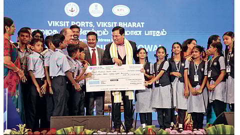 Union Minister of Ports Sarbananda Sonowal launching projects at an event on Thursday