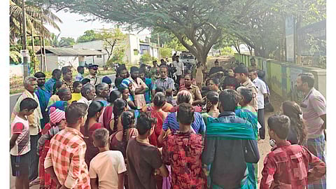 Parents of children stage protest in front of Government Middle School in Sultanpet on Friday