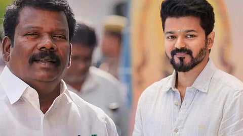 (L) TNCC president K Selvaperunthagai, (R) TVK Vijay