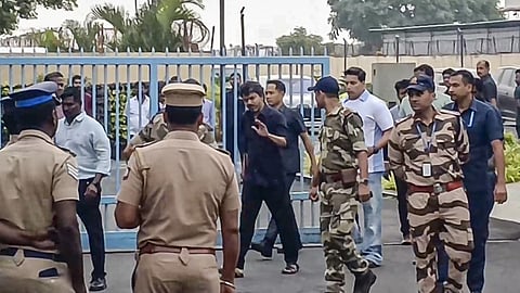 TVK chief and actor Vijay before departing from Chennai, Monday, Jan. 12, 2026. Vijay appeared before the Central Bureau of Investigation (CBI) in New Delhi for questioning in connection with the Karur stampede case. 