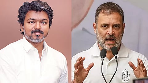 (L) TVK Vijay, (R) Rahul Gandhi