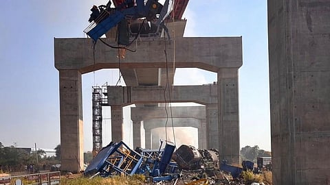 This photo provided by State Railway of Thailand shows a scene after a construction crane fell into a passenger train in Nakhon Ratchasima province, Thailand Wednesday, Jan. 14, 2026