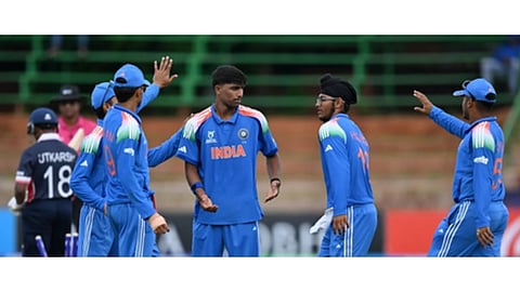 Henil Patel's fifer helped India to beat USA by six wickets.