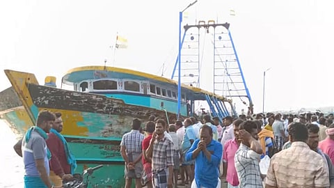 Local fishermen gathered at Rameswaram Port 