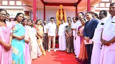 Chief Minister MK Stalin at the 'mani mandapam' in Paramakudi on Saturday