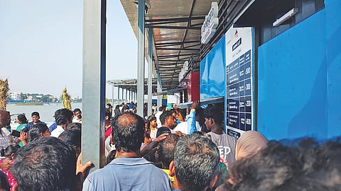 Crowd waiting to book tickets at Manali lake on Saturday