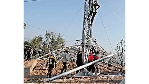 Installation of Kishenpur Pampore transmission line at Tharad Udhampur location in Jammu ahead of trials.