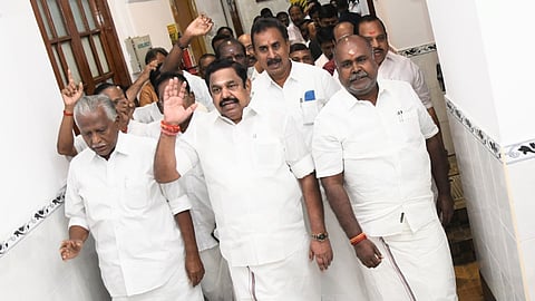 Palaniswami led the AIADMK MLAs out of the House, joined by allies from the BJP and PMK, raising slogans against the government’s "refusal to allow debate on people's issues."