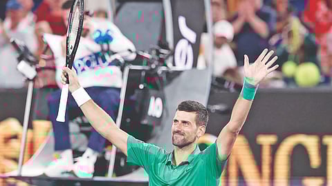 Novak Djokovic celebrates after his win
