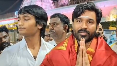 Dhanush at Tirupati along with his sons 