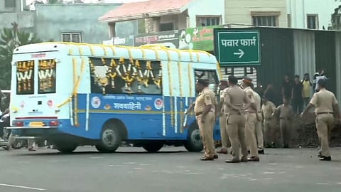 Mortal remains of Maharashtra Deputy Chief Minister Ajit Pawar being brought to his residence, at Katewadi village near Baramati, in Pune district, Thursday, Jan. 29, 2026.