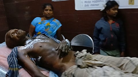 Victim Rajendran undergoing treatment