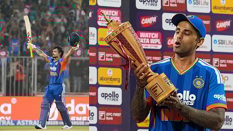 Ishan Kishan and Suryakumar Yadav with the ODI Cup