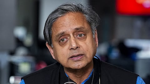 Congress MP Shashi Tharoor speaks during an interview at PTI office, in New Delhi, Sunday, Feb. 1, 2026  
