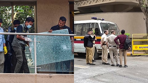 Police and forensic team officials investigate filmmaker Rohit Shetty's house after unidentified persons opened fire at his multi-storey residence, at Juhu area