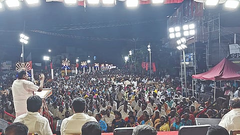 DMK leaders addressing a public meeting on achievements