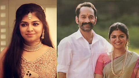 (L-R) actress and dubbing artiste Raveena Ravi, Raveena with Fahad Faasil in Maamannan movie poster