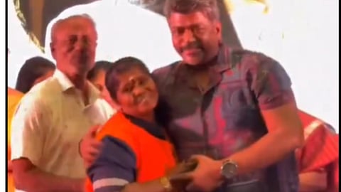 Actor R Parthiban recently honoured Chennai Corporation sanitation worker S Padma 