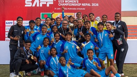 Indian women's U17 football team celebrate