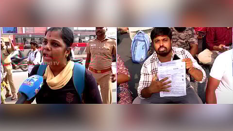 Candidates are protesting infront of the examination centre.