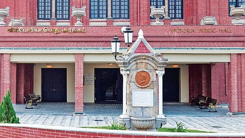 The plaque with Charles Trevelyan’s image at Victoria Hall front yard