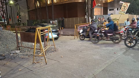 Barricades placed for simultaneous road works and SWD works have choked the already narrow road in T Nagar 