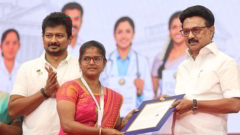 Chief Minister MK Stalin handing over an appointment order to a new recruit in Chennai on Friday