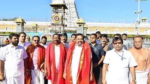 AIADMK general secretary Edappadi Palaniswami after offering prayers at Tirupati temple on Friday
